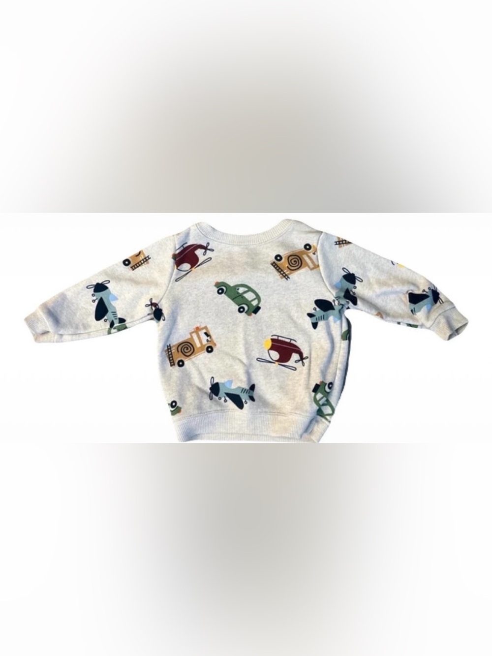 Garanimals 6-9m Vehicles Pattern Pullover - Cream with Green, Red, Blue, Tan
